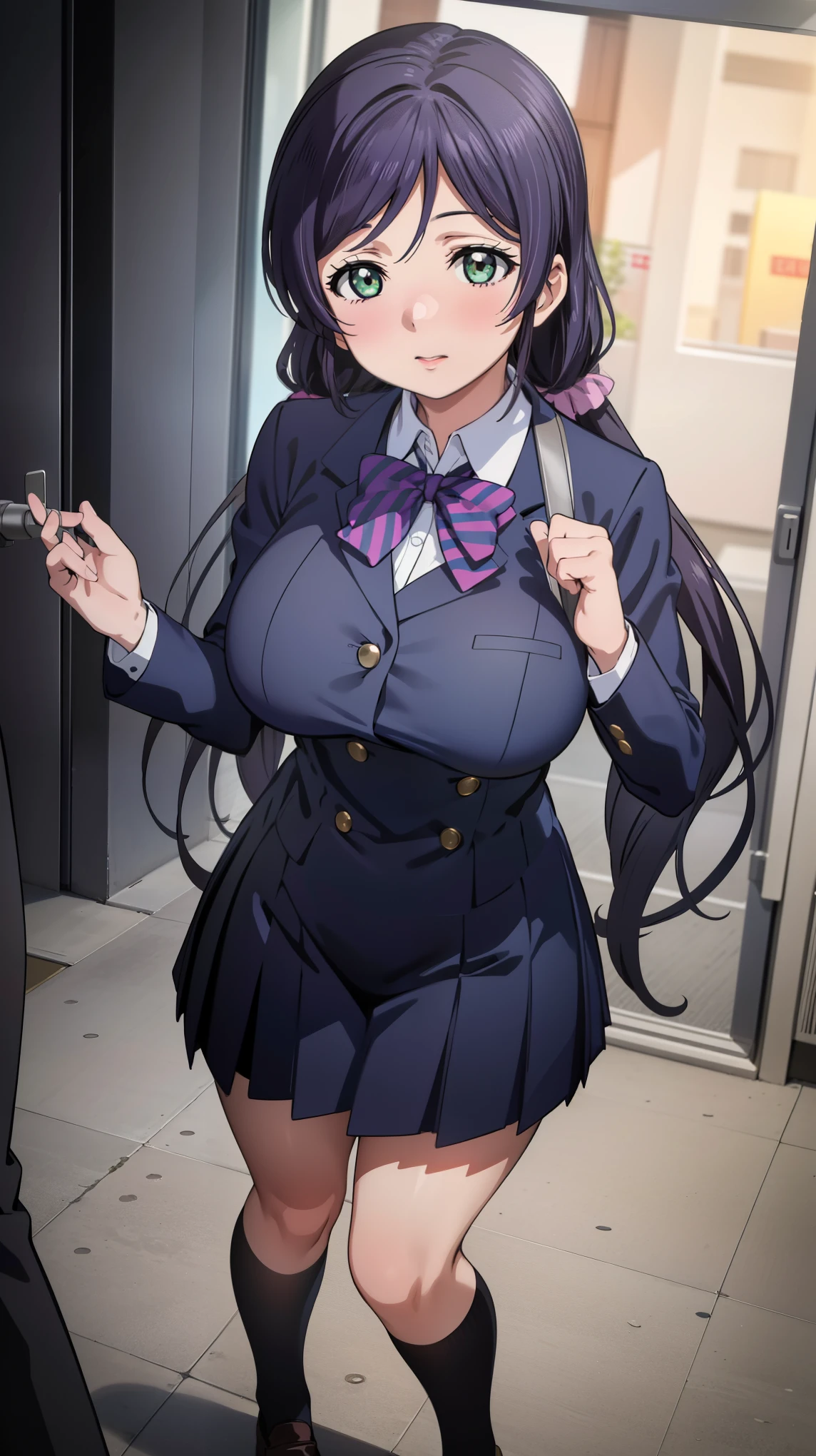 1 girl, Nozomi Tojo, (lovelive),((school uniform)), ((huge breasts 1.5)), full body figure,  (highest quality、4k、8K、High resolution、must have:1.2)、Super detailed、(reality、realisticです、realistic:1.37)、ticker、hyper hd、studio lighting、ultra definition paint、sharp focus、Physically based rendering、extreme details、Professional specifications、vibrancy and color、blurry、sports portrait、landscape、horror style、anime big breasts、SF、photograph、concept artist、five fingers, perfect body,  {{{masterpiece}}}, {{{highest quality}}}, {{Super detailed}}, {shape}, {{very delicate and beautiful}},Improved cost performance、all roles、Canon 5D MK4でphotograph、photograph,