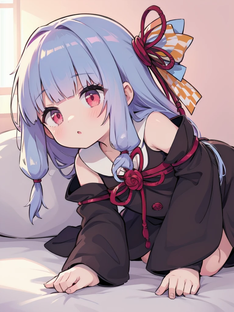 (((Akane Kotonoha and Aoi Kotonoha)))、(((lying on the bed)))、(((2girl girl)))、(kotonoha akane, hair ribbon
black dress, detached sleeves, wide sleeves, bare shoulders)、 (kotonoha aoi
hair ribbon, blue hair, red eyes, very long hair,blunt bangs)、