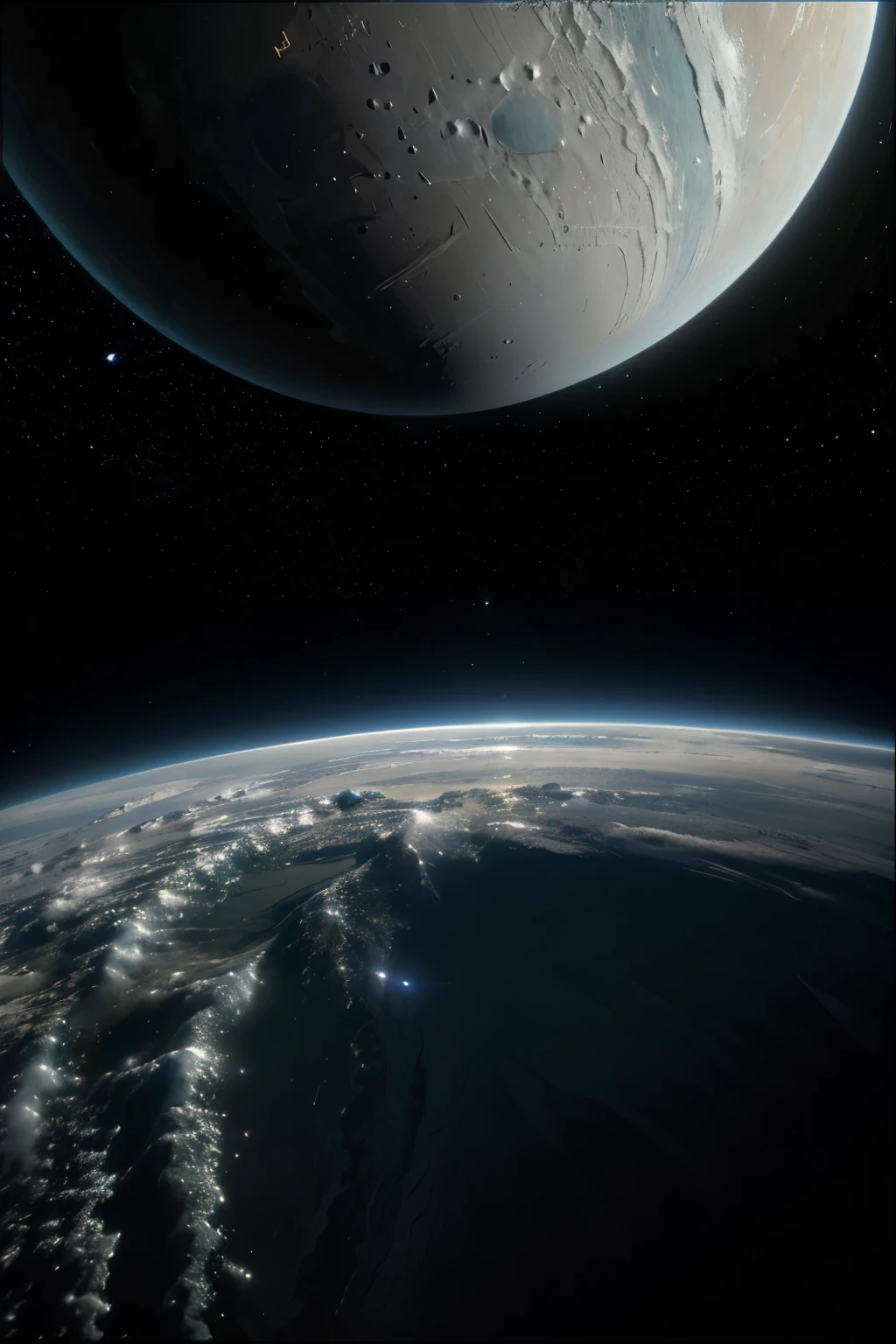 Majestic and awe-inspiring image captured by Voyager 2 as it observes Earth from beyond the atmosphere. The blue and green marble planet appears as a breathtaking masterpiece in this epic cosmological photograph. High contrast lights and shadows bring out intricate details of Earth's surface. The shallow depth of field highlights our home planet, while the vastness of space fades into a mesmerizing blur in the background. A once-in-a-lifetime view, this photograph is a testament of Voyager 2's epic exploration and a reminder of our place in the universe. (high definition, ultra-detailed: 1.5), dramatic lighting, planet Earth, micro