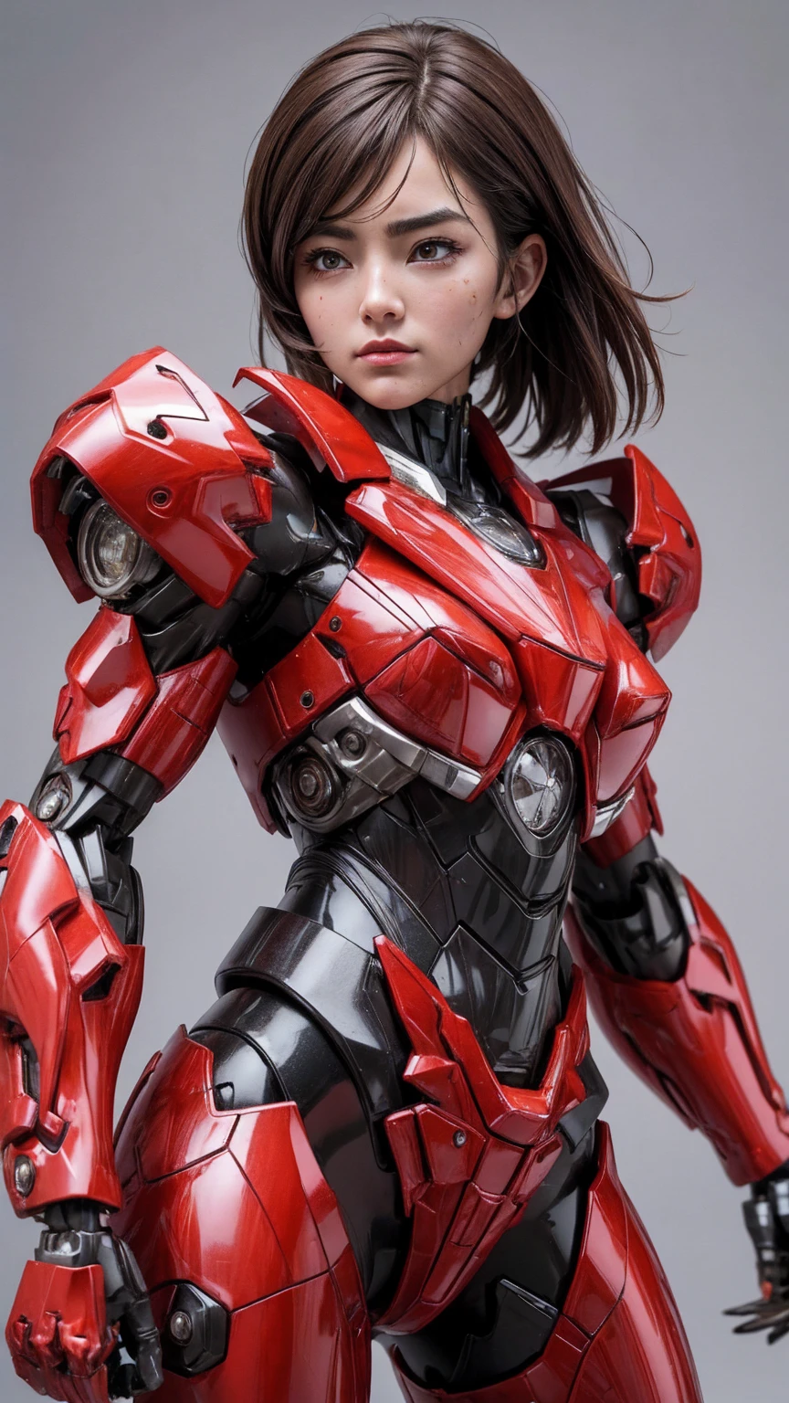 rough skin, Super detailed, advanced details, high quality, 最high quality, High resolution, 1080p, hard disk, beautiful,(Arcee),beautifulサイボーグ女性,All-red mecha cyborg girl,battle mode,Mecha body girl,She&#39;s wearing a futuristic Transformers mecha,Woman warrior,　brown hair　thick eyebrows　Chiquita　Sweaty face　A painful look　Steam coming out of the face