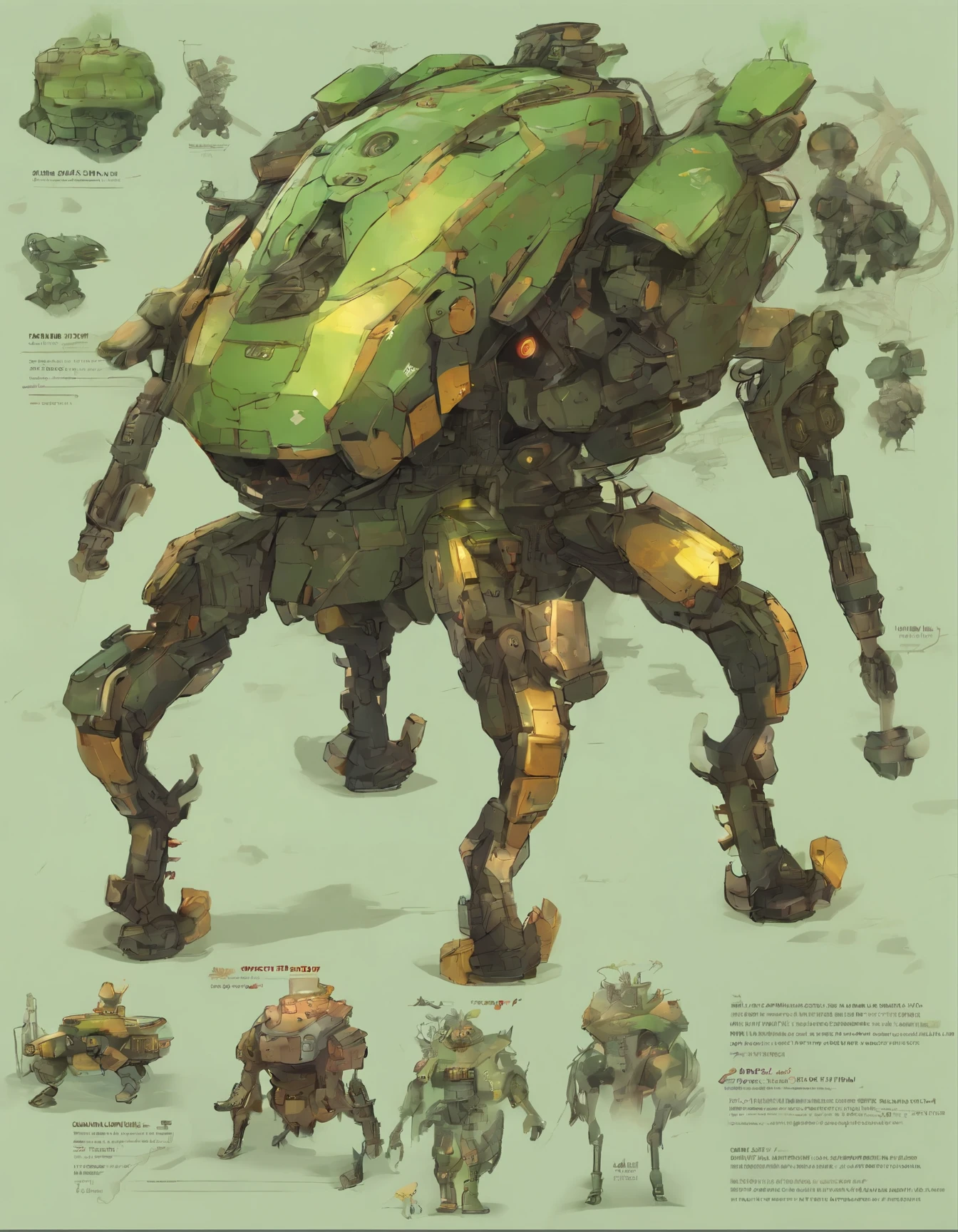Multi-legged tank、Shaped like a tarantula、Very long legs、((8basic))、Appleseed、Shirou Masamune、look up、Total height30meter、Fuchikoma, (Organic Design:1.4), (Vivid colors of green and gold:1.3), background: Futuristic urban space, (masterpiece), Sci-Fi Art