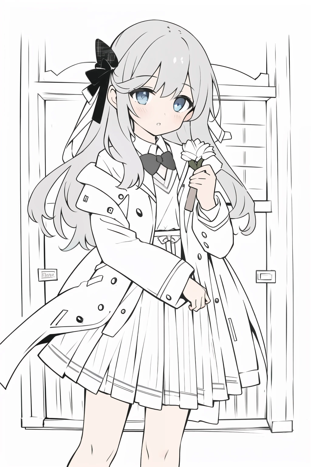 Rozheva has hair, carnation bows, gray , school background