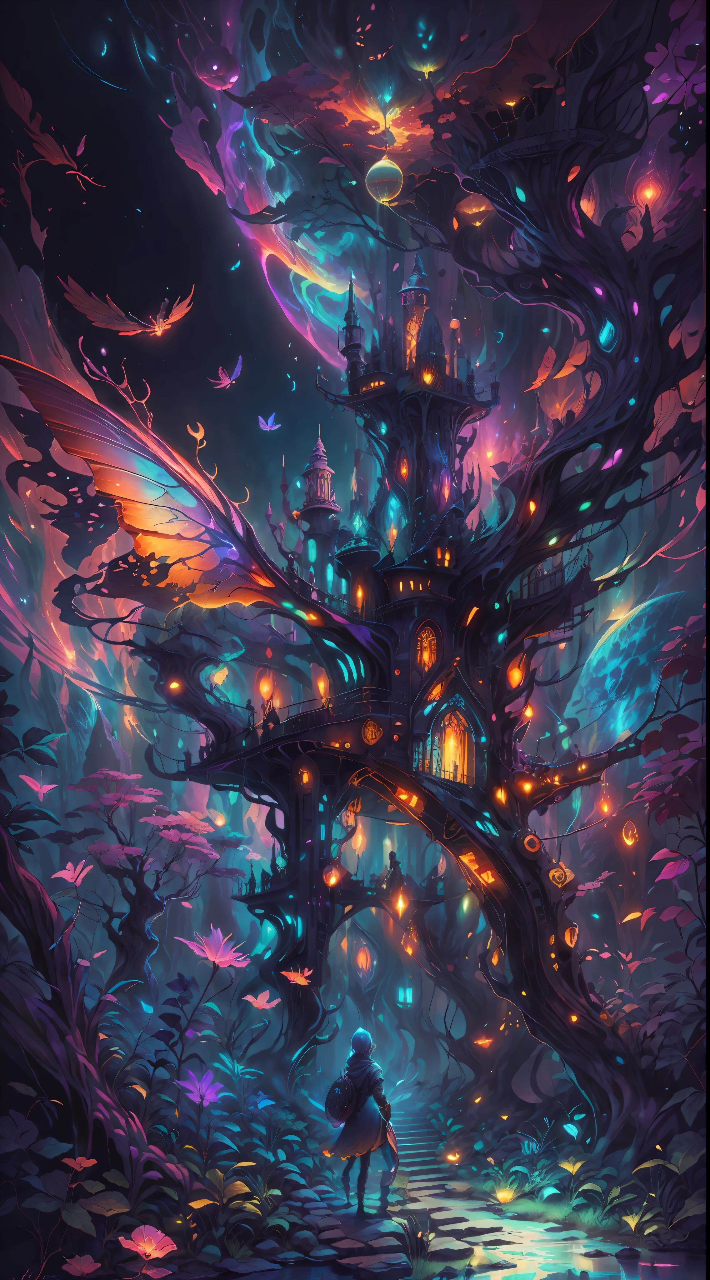 Exciting dreams， Ultra-realistic， Abstract， Narcotics, com.tmasterpiece，PsyAI, （com.tmasterpiece，Best quality：1.2），clarification，8k wallpaper，dazzle，（Portals：1.1），（Other worldly creatures：1.2），（Magic energy：1.1），（Floating debris：1.05），(Glowing third eye:1.1), Butterflies，Flowers， (Strong lights:1.05), (light:1.05), (imaginary:1.15), (Hyperrealism:1.1), (The spiritual:1.05), (it&#39;s interesting:1.05), (ethereal:1.08), (The spiritual:1.1), (cosmic:1.05), (multidimensional:1.1), (Odd:1.05), (Faten:1.1), (never forget:1.05), (Imagination art: 1.1)，（Number art：1.05），（Magical realism：1.08），（epic：1.1），（Concept art：1.05），（Very detailed：1.1），（Cinematic light：1.05），（Ultra-realistic：1.05），（The spiritual：1.05），（amazing：1.1），（Andrei Sornov：1.05），（Mind bending：1.1），（Big breasts are charming：1.05），（It's unbelievable：1.05），（Other landscapes：1.1），（Fascinating：1.05 ), (It's unbelievable:1.05), (Gate opening:1.05)