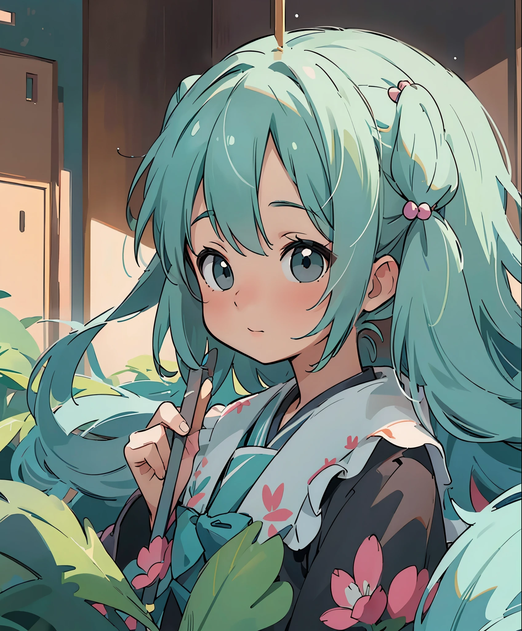 (masterpiece、最高quality、最高quality、official art、beautiful beautiful:1.2)、(1 girl:1.3)Hatsune Miku、twin tails,Big Girl、((The usual eyes))、head of'artwork、優れたquality、je女の子 du sanctuaire、、gray hair、Sanctuary Background、beautiful background、beautiful hair、beautiful eyeignon Petit、Very cute stuff、quality'top image