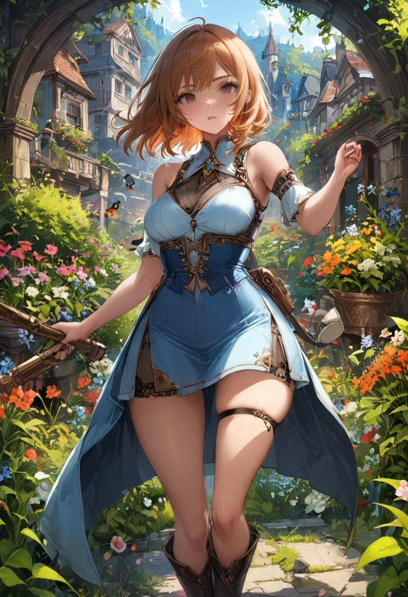 girl, garden, Beautiful, warm, detailed background, Realistic, Movie Still, action shot, best quality, masterpiece, very aesthetic, perfect composition, intricate details, ultra-detailed, Animagine