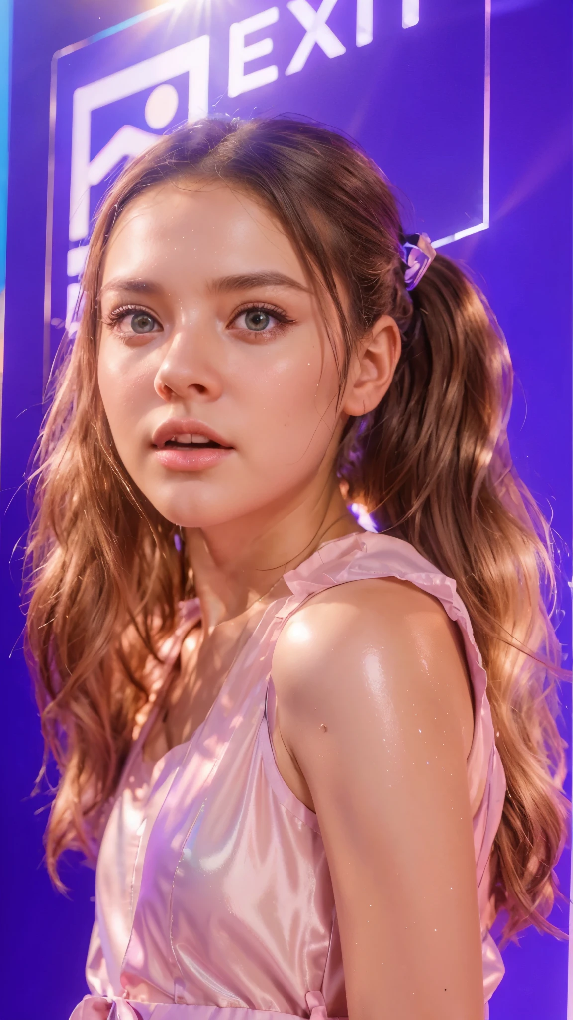 little baby girl in a pink dress stands in front of a purple sign, hyperrealistic , hyper realistic , hyperrealistic , soft portrait shot 8k, realistic picture of a cute girl, Photorealistic artstyle, kawaii realistic portrait, inspired by Yanjun Cheng, Photorealistic! art style, Photorealistic anime girl render, beautiful young cat lady , multiple light sources, rim light, sharp post effects render, (glossy plastic texture with multiple big light probe refractions), perfect cgi, smooth silhouette, high intensity refraction, (super glossy material), most beautiful vfx, blue background, plastic refractions, realistic, 4k, high resolution, rim light, she is flying, she is laying on the floor, photo shoot, commercial photo, profile shot, 4k, rim light, high resolution, 4k, glossy texture, smooth 3d model, multiple light sources, rim light, sharp post effects render, (glossy metallic texture with multiple big light probe refractions), perfect cgi, cgi art created only with gradients, smooth silhouette, high intensity refraction, (super glossy chrome material), most beautiful vfx, blue background, chrome metal refractions, multiple light sources, rim light, sharp post effects render, perfect cgi, anthropomorphic cat, digital art, detailed digital art, reflective, best quality, 4k, masterpiece:1.2, ultra-detailed, realistic, vivid colors, dark and moody lighting, The image of the highest quality, ensuring every detail showcased perfectly. It in 4k resolution, allowing viewers to immerse themselves in the richness of the colors and intricate details. The realistic rendering. under the spotlight, reflecting, high-resolution image, realistic rendering, dark background, and rim light photorealistic