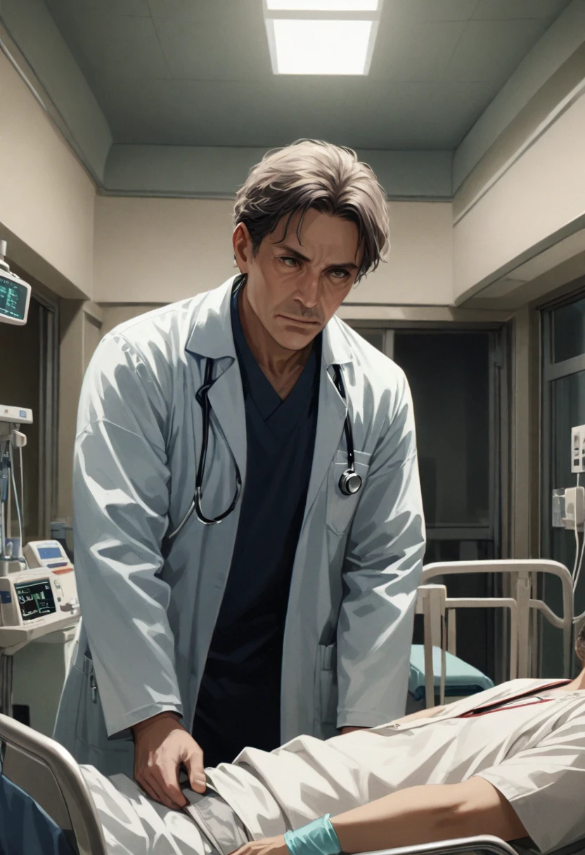 boy, doctor, hospital, detailed background, Realistic, Movie Still, best quality, masterpiece, very aesthetic, perfect composition, intricate details, ultra-detailed, Animagine