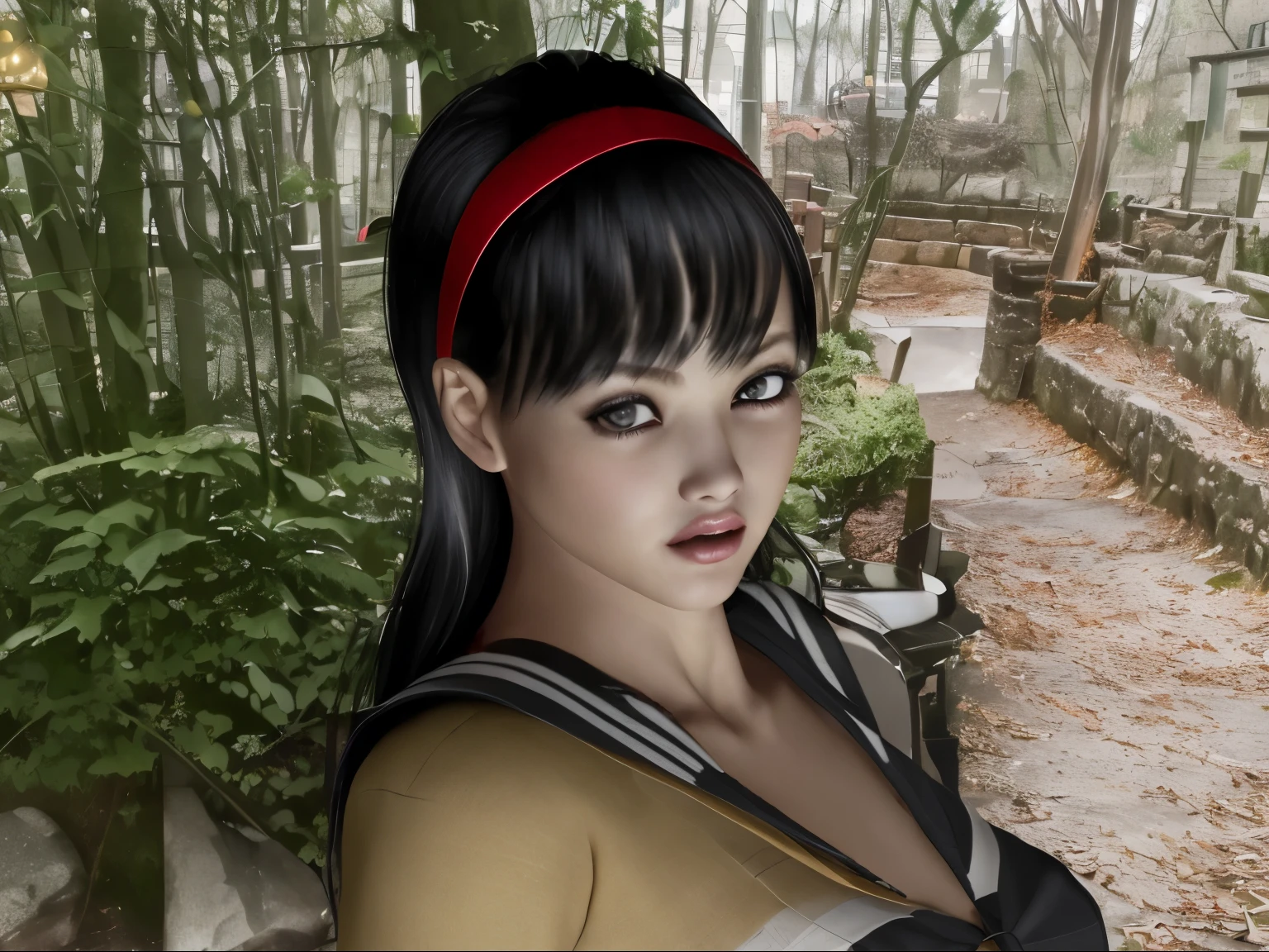 (Detailed CG、unity、8k wallpaper)、(very delicate and beautiful)、(masterpiece)、(highest quality:1.2)、(超A high resolution:1.3)、(beautiful realistic asian),beautiful lighting、perfect lightning、realistic shadow、fine skin、Super detailed、detailed face and eyes、realistic eyes、sharp pupils、Huge , inside the classroom、School、sunset、beautiful face、blurred background、(japanese woman)、shiny skin、side up、beautiful black hair、dull bangs、Japan High School Sailor Uniform、pleated mini skirt、gentle smile, ((table top, highest quality)), (shiny skin), cinematic lighting, Physically based rendering, award-winning, highly detailed skin, highly detailed face, Beautiful eyes in every detail, Carl Zeiss 85mm F/1.4, (Cowgirl:1.3), (cumin , on the chest and thighs), she'A very cute 16 year old , (brown hair, straight long hair, open your eyes, round face), big cleavage, (sailor blouse, Pull up the pleated skirt yourself:1.3), watching from a distance, (spread your legs, thigh focus),art by、