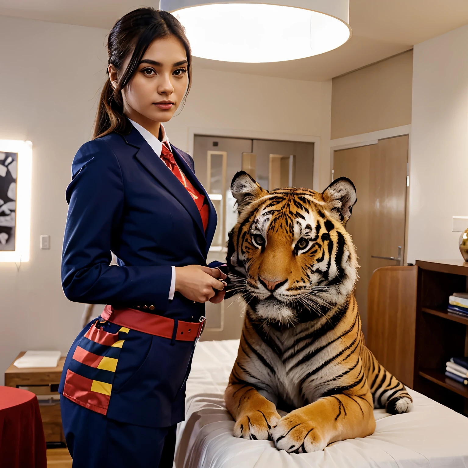 Formal uniform with tiger and roses design on it color red blue yellow and violet