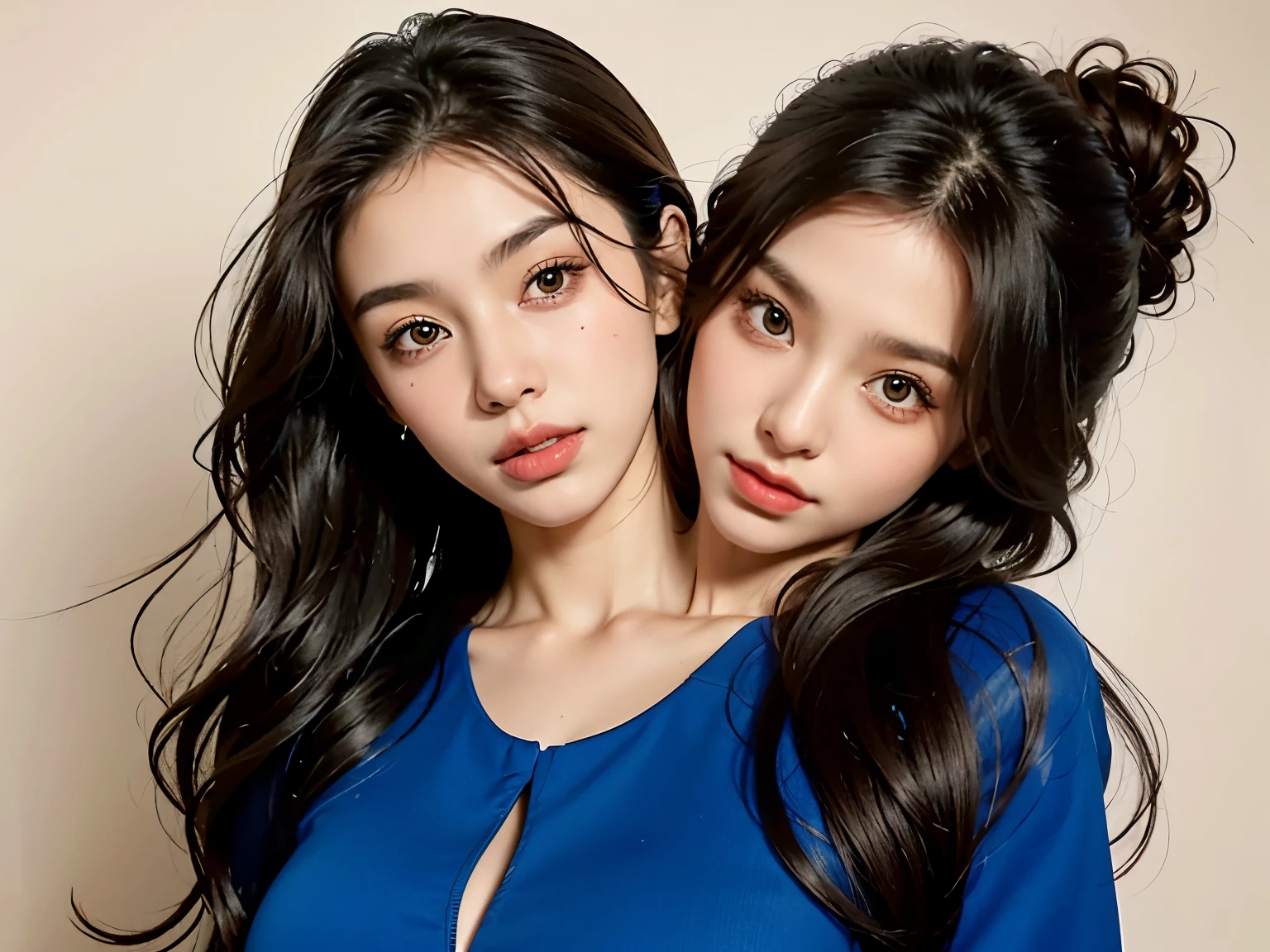 bestresolution, (2heads:1.2), two korean women looking directly at viewer, heads are same size, posing, beautiful gemini twins portrait, beautiful gemini twins, kpop, celebrity, sisters, twins, two, promotional picture, beautiful faces, gorgeous faces, promo image,