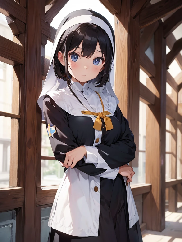 Beautiful girl in Catholic religious nun outfit with long sleeves