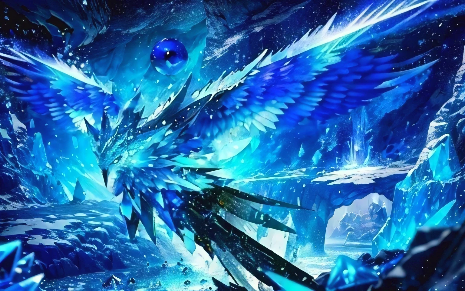 Ice crystal cave wall, Blue ice crystals, phone wallpaper, blue, anime abstract art, 8k high quality detailed art, HD anime wallpaper,