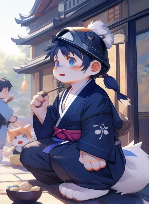 hairy，Cai Xukun&#39;s，（young boy：1.5），（collar，Pink pads：1.4）Japanese kimono，helmet cloth,Japanese Tabi,Infancy，white body hair，CG，4K，fair