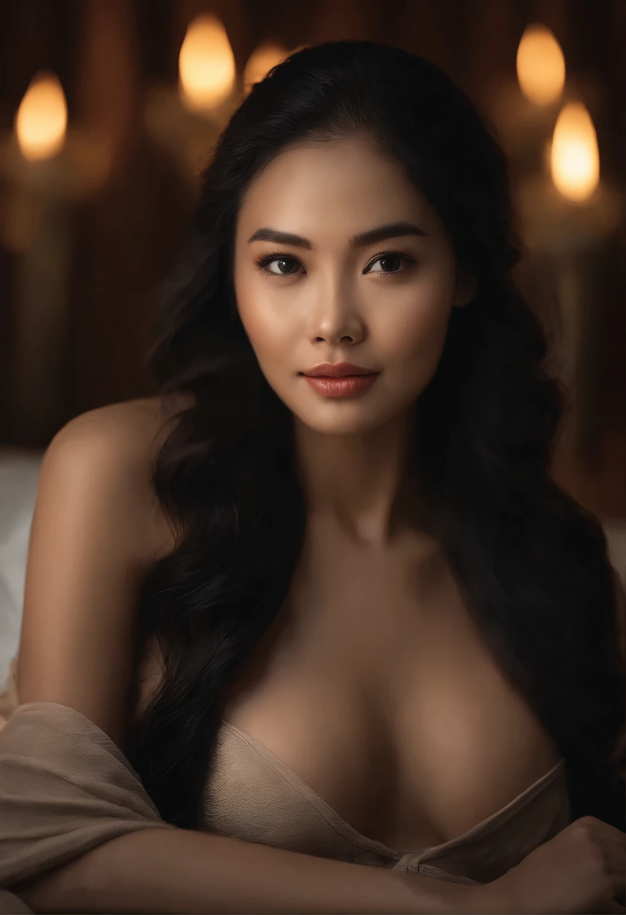 Naked Cinematic soft lighting illuminates a beautiful Filipina model with stunning detail and ultra-realistic, in a Spa，meditating, relaxing her mind, Full body photo of the front，beautiful look, straight long black hair, Charming perfect smile，Raised sexy，Hot woman，Insanely beautiful，This is the trend on the ArtStation。The Octane is the perfect tool to capture the softest details of this 16k photographic masterpiece。