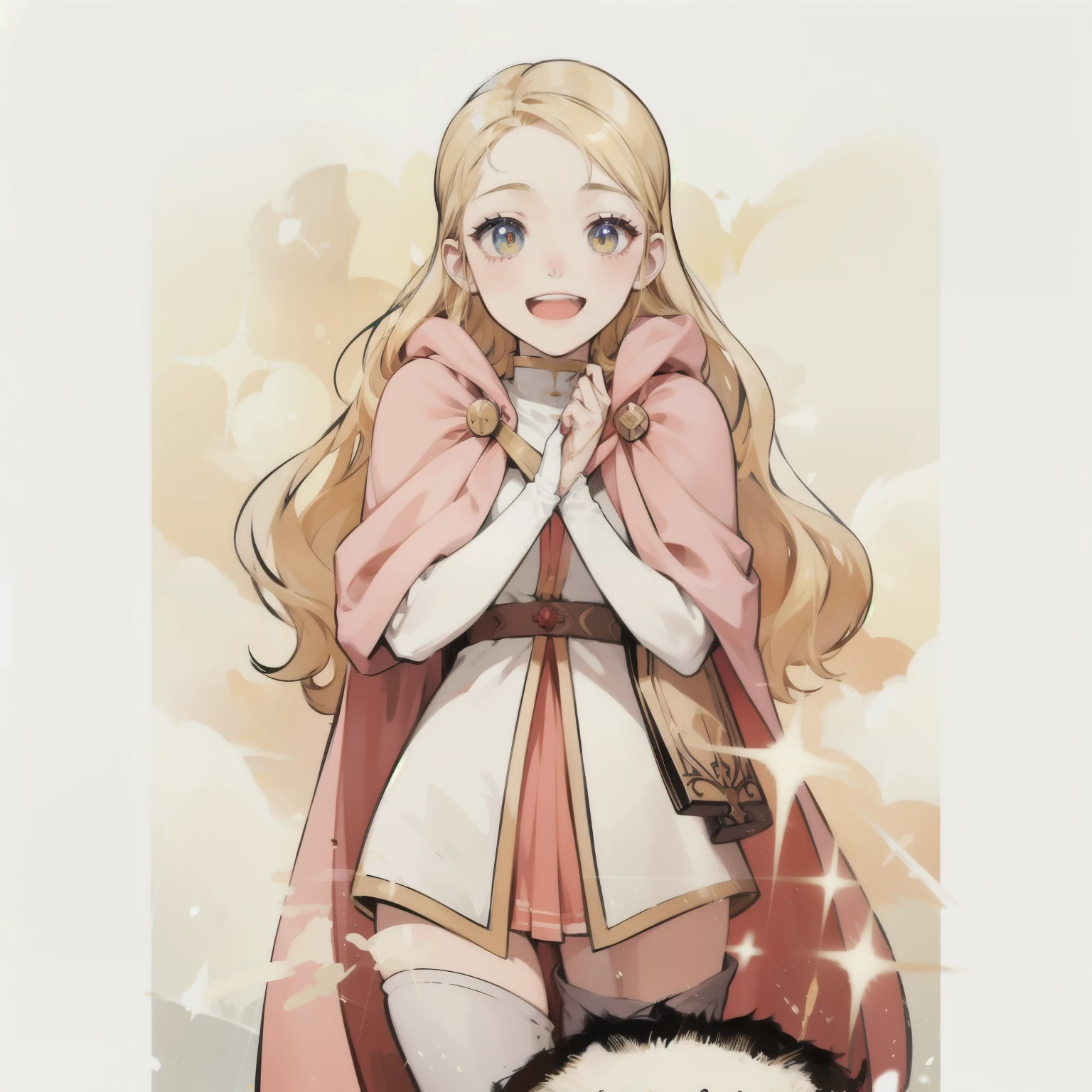 anime girl with a cat in her arms, edelgard fire emblem, edelgard from fire emblem, marin kitagawa fanart, blonde - haired princess, smiling as a queen of fairies, in a cloak with long hairs, demon slayer rui fanart, anime visual of a cute girl, ehime, pretty female cleric, official art, inspired by Li Chevalier