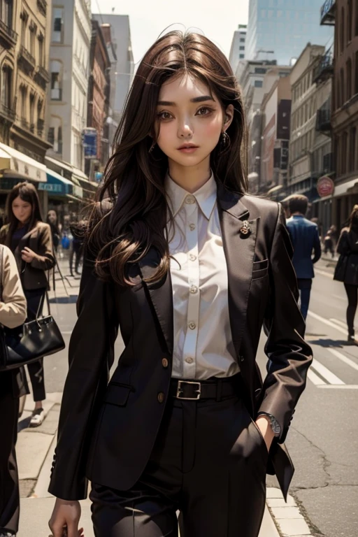 Suit Girls beauty of suit、pants suit brown hair long hair