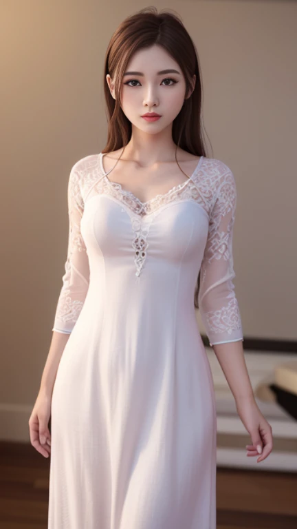 Beautiful young woman, attractive body, slim nightgown, clear detail view, highest quality image, intricate 3d