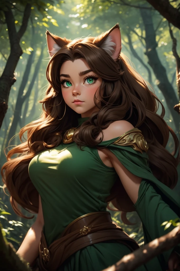 by kenket, by totesfleisch8, (by thebigslick, by silverfox5213:0.8), (by syuro:0.2),, king-adelaide, twokids, (best quality, masterpiece:1), solo, furry female anthro, green eyes, arm wraps, long hair, light brown hair, portrait, fingers, finger claws, looking at viewer, feline tail, strong, muscular, crown, (outdoors dark forest trees blurry blurred background:1.1),
