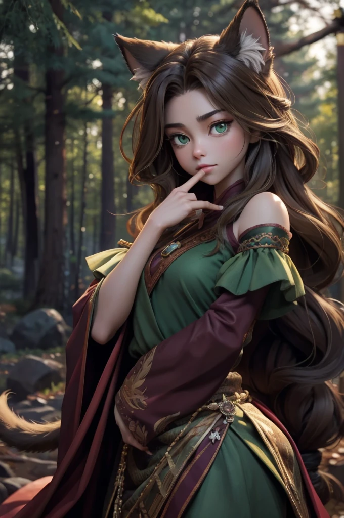 by kenket, by totesfleisch8, (by thebigslick, by silverfox5213:0.8), (by syuro:0.2),, king-adelaide, twokids, (best quality, masterpiece:1), solo, furry female anthro, green eyes, arm wraps, long hair, light brown hair, portrait, fingers, finger claws, looking at viewer, feline tail, strong, muscular, crown, (outdoors dark forest trees blurry blurred background:1.1),
