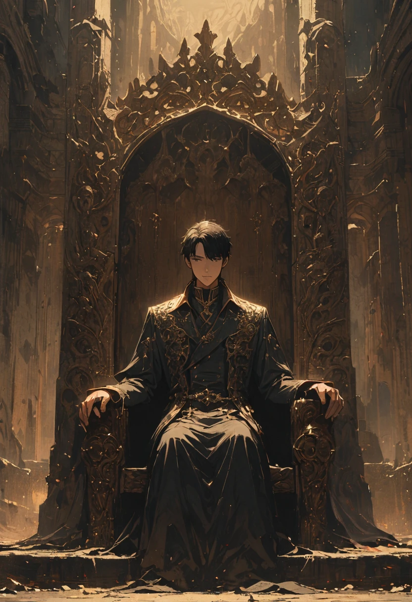 boy, prince, sit on throne, great lighting, Cinematic lighting, detailed background, Realistic, Movie Still, best quality, masterpiece, very aesthetic, perfect composition, intricate details, ultra-detailed, Animagine