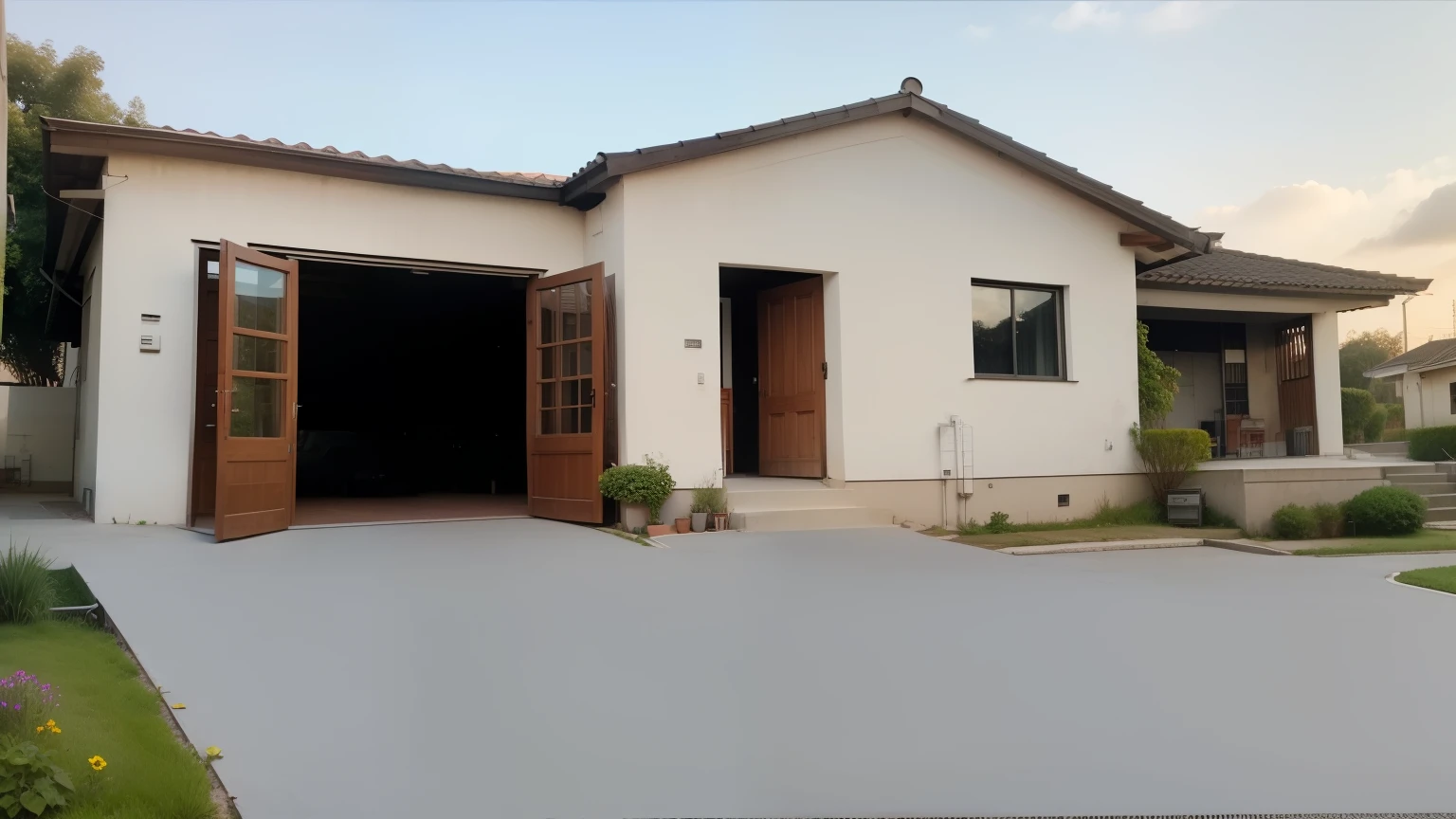 There is a white house with garage and garage, vista frontal, vista frontal, imagem frontal, vista externa, vista frontal, perfil frontal, 3/4 vista frontal, parte frontal, vista externa, voltado para frente, casa completa, vista frontal 2 0 0 0, foto frontal, imagem da listagem, voltado para frente!!!, voltado para frente!!, vista frontal dramatic