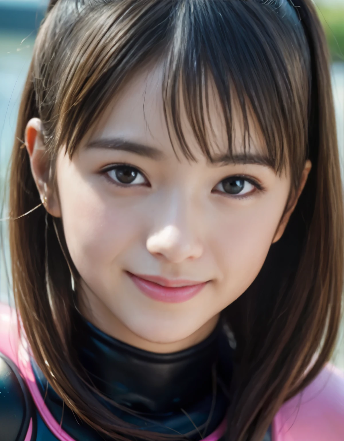 (1 girl)、highest quality、masterpiece、超A high resolution、(Photoreal:1.4)、Raw photo、1 girl、wet hair、Sweat、(Wearing a skin-tight pink wetsuit made from ultra-glossy rubber)、female scuba diver、long sleeve,、rubber diving gloves、Portrait、Shadow、octane rendering、8K、super sharp、Metal、intricate decorative details、Details on board、very intricate details、realistic light、(smile)、shining eyes、towards the camera、Small LED、Close-up