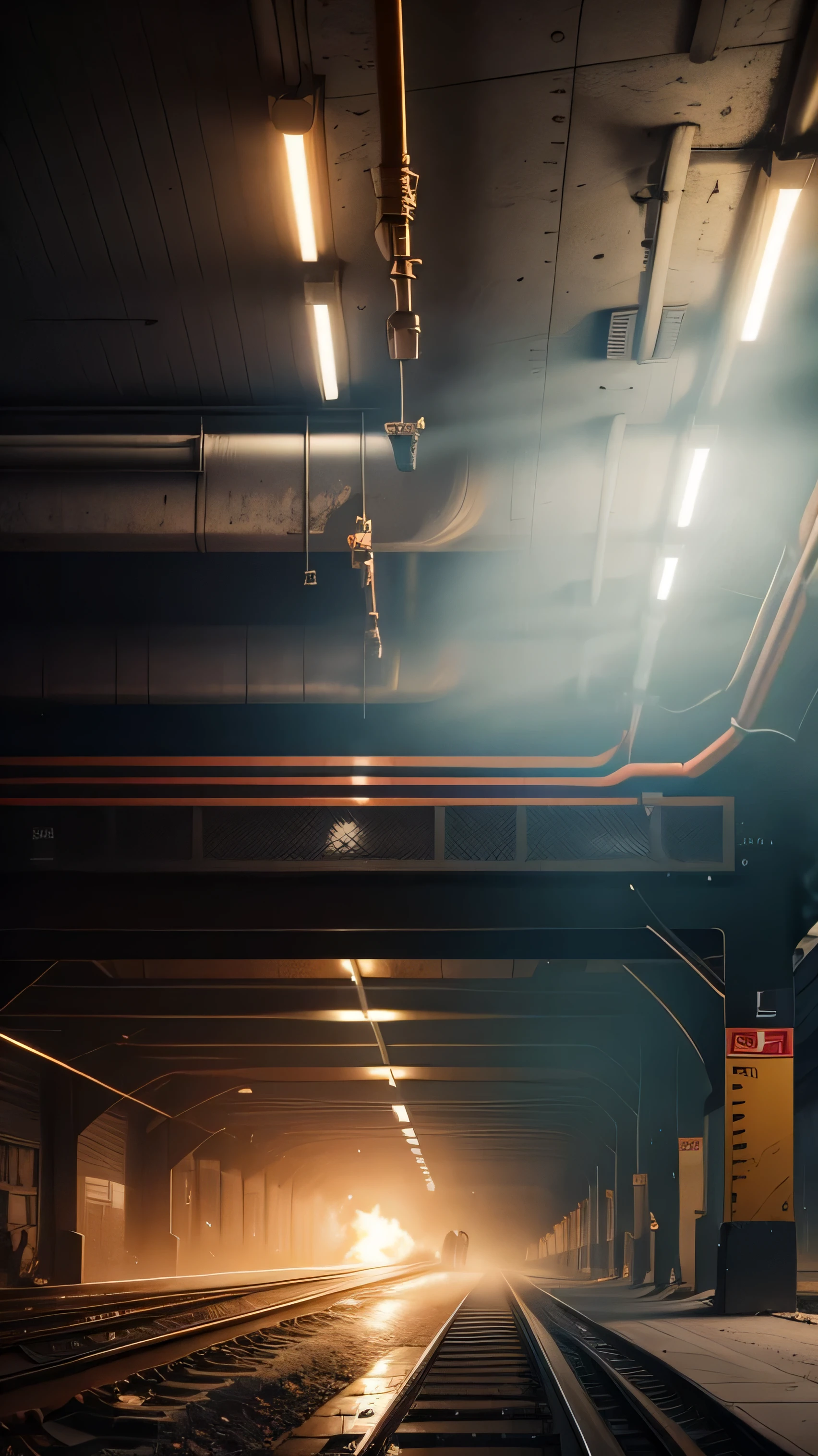underground subway destroy, smoke, burning, 8k, high quality 