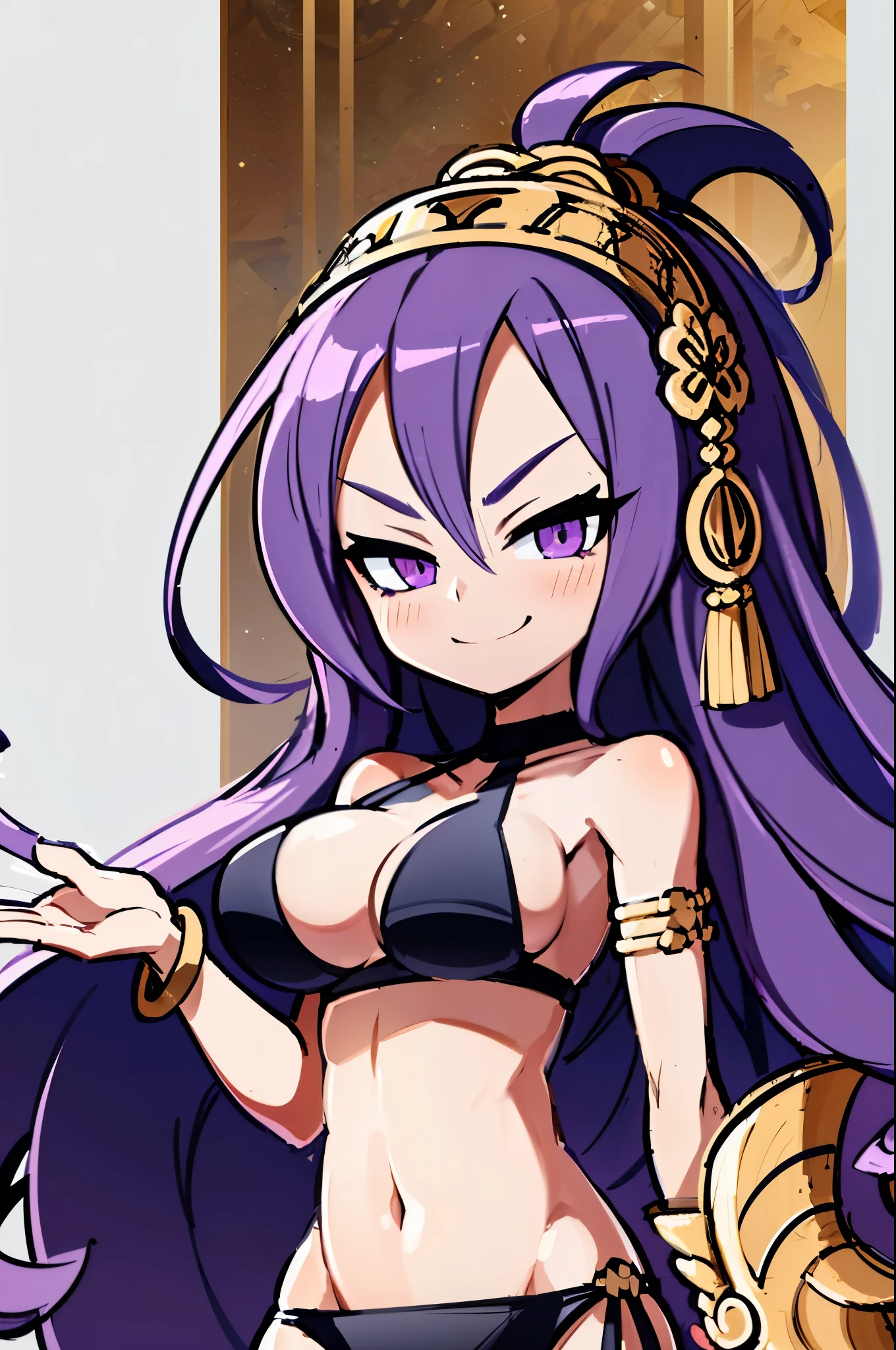(artwork, highest quality: 1.2), (artwork: 1.2), (highest quality: 1.2), (highest quality: 1.2), (Ultra-high resolution: 1.2), (CG wallpaper Highly Detailed 8k Unit: 1.2), Official Art, Looking at the Viewer, Fate/Grand Order, 1 Girl, Alone, Wu Zetian, Swimwear Wu Zetian, Wu Zetian, Wu Swimwear, Second Coming 3, Second Coming 3, Hair purple, ahoge, very long hair, bangs, hair ornament, purple eyes, smile, collarbone, big breasts, swimwear, bikini, black bikini, bare shoulders,

