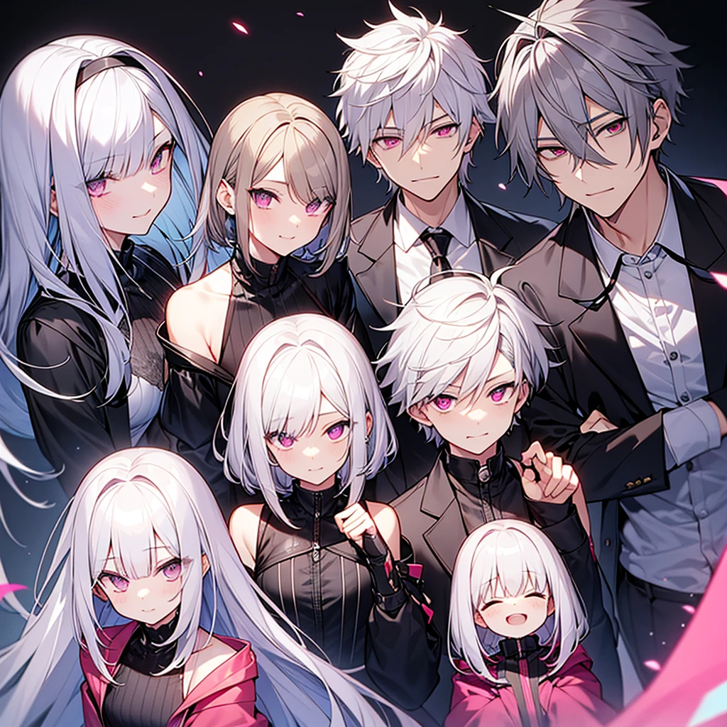 silver hair、slanted eyes、pink eyes、vampire、Handsome guy、male、front、short hair