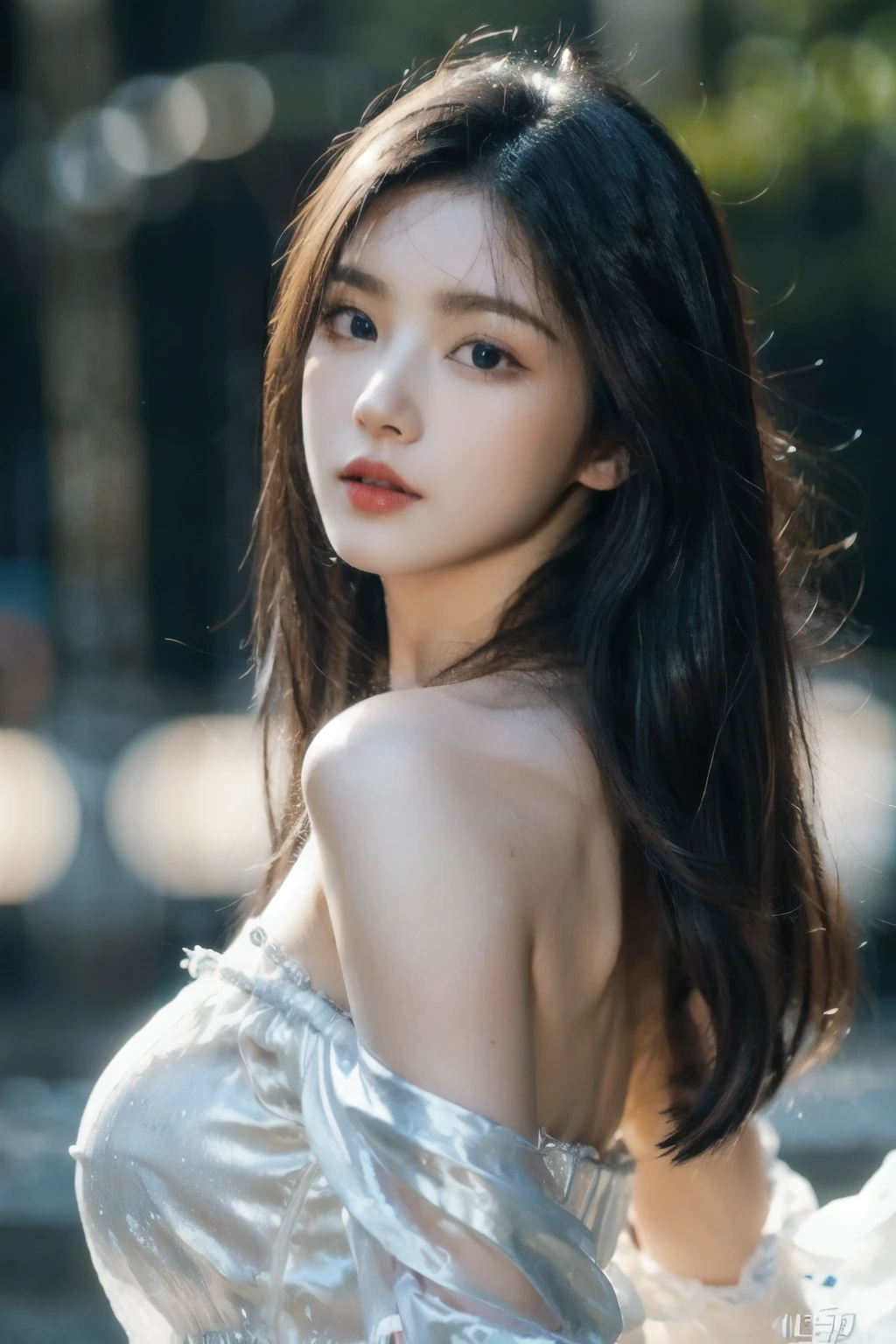 (masterpiece:1.2), best quality, high resolution, unity 8k wallpaper, (illustration:1.0), beautiful detailed eyes:, extremely detailed face, perfect lighting, extremely detailed CG,
 1girl, black_eyes, black_hair, blue_background, blue_sky, brown_eyes, brown_hair, day, holding, lips, long_hair, looking_at_viewer, nose, ocean, outdoors, photorealistic, realistic, red_lips, solo, upper_body, sleeves_past_wrists,
