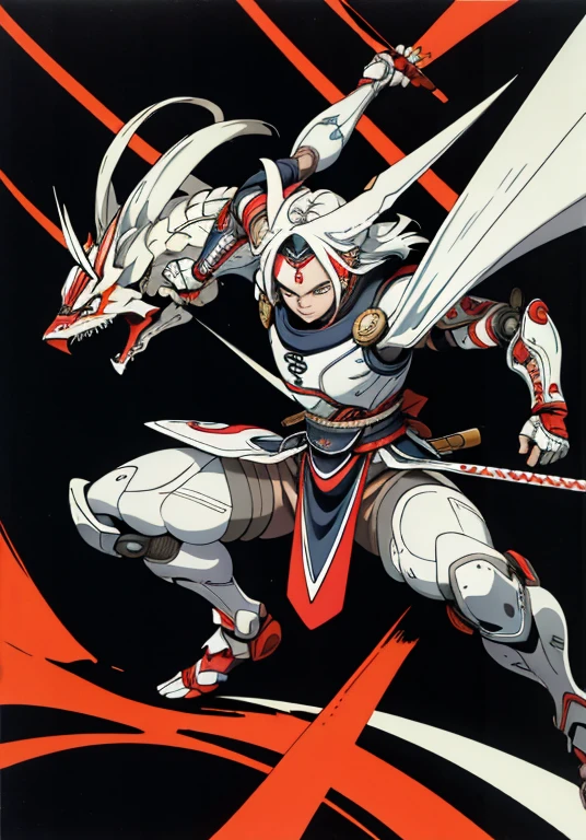 linda garota, Ela usa uma antiga armadura de samurai japonesa, cabelo soltos longos, corpo todo, fundo branco, postura de combate pronto pra atacar