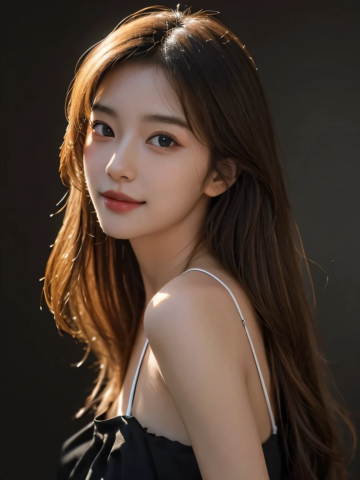 masterpiece, best picture quality, high quality, beautiful girl, Japanese, Japanese school girl, popular Korean makeup, detailed, swollen eyes, detailed eyes, detailed skin, beautiful skin, ultra high resolution, (reality: 1.4), very beautiful, slightly younger face, beautiful skin, slender, (ultra realistic), (illustration), (high resolution), (8K), (highly detailed), (best illustration), (beautifully detailed eyes), (super detailed), (wallpaper), (detailed face), looking at viewer, fine details, detailed face, pureerosfaceace_v1, smiling, looking straight ahead, looking straight ahead, angle from waist up, realistic photo, bright lighting, professional lighting, blonde, long hair, dark abandoned, big red moon, gorgeous red and black dress, mature woman,Kissshot Acerola Orion Heart Underblade