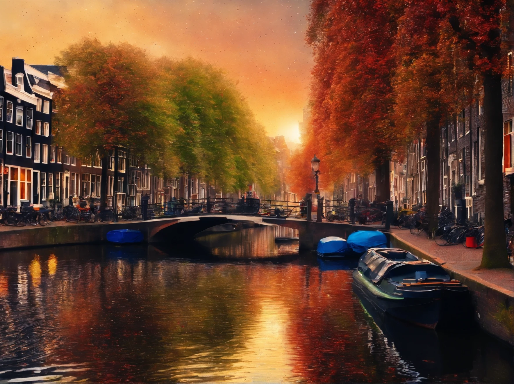 beautiful day on the amsterdam canals, city still