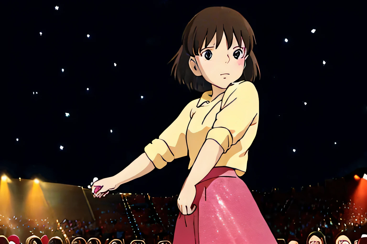 1 girl, alone, best quality, masterpiece , Hoshino Ruby, hair accessories, sparkling eyes, Stars in the eyes, (Stars in the right eye:1), (skirt:1.4), (Concert 1), on stage,