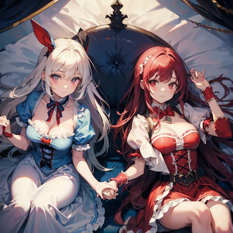 Female wolf, wears short maid clothes showing her panties, has long fluffy blonde hair, has red eyes, has large breasts, He has wolf ears and a wolf tail.