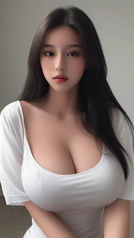 ((top-quality, 8K, masterpiece:1.3)), Beautiful woman in a white shirt with a collar:1.3, (black long-haired, Colossal tits:1.3), Spread legs, cleavage of the breast, Beautiful face, drooping eyes, Double eyelids, thin lips, Looking at Viewer, A desert, Rain, extremely fine and beautiful, Photorealistic, upper body closeup