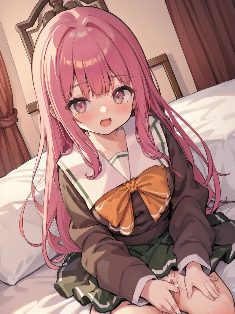 (((full body))), (((pnkserafuku))), (highest quality:1.2), alone, 1 girl, kotonoha akane, ((pink hair)), smile, looking at the viewer, hair ribbon,  (((spread legs onbed))),(((vaginal,sex))),(((cum in pussy))),(((from above))), (((lying on bed))),(((white bed sheet))),(((lie on the pillow))),(((perfect anatomy))),(masterpiece:1.0),(Highest_quality:1.0),detailed,highly detailed,ultra detailed,extremely detailed CG,super high resolution,4k,super detailed, photograph,high resolution,8K,HDR,Highly detailed CG Unity 8k wallpaper,super detailed skin,detailed beautiful eyes,detailed beautiful face,detailed beautiful face and eyes,very detailed background,perfect,lighting,colorful, bright_front_face_lighting,shiny skin,(highly detailed background),looking at the viewer,(Focus on her face), solo, upper body, looking at viewer, upper angle, perfect quality, good quality, masterpiece, HDR, UHD missionary position,masterpiece,best quality,detailed,highly detailed,ultra detailed,extremely detailed CG,high resolution,8K,super detailed skin, ((detailed beautiful eyes)),detailed beautiful face,detailed beautiful face and eyes,very detailed background,highly detailed background,(front view),(((super big breasts))),looking at viewer,The girl&#39;s breasts aren&#39;t exposed at all., You can clearly see that she has very large breasts.,((kawaii)),((orgasm face)),