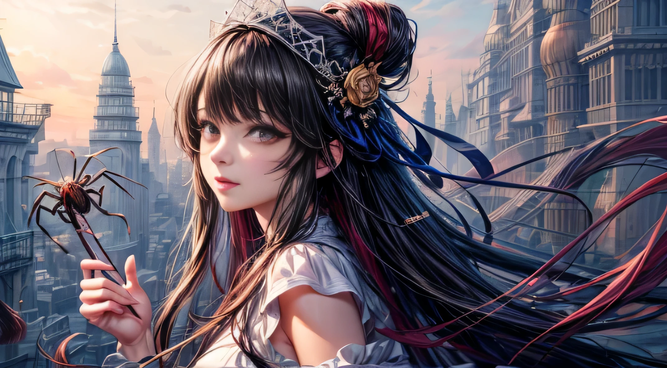there is a woman holding a tarant and a spider in her hands, anime art wallpaper 4k, anime art wallpaper 4 k, anime art wallpaper 8 k, anime style 4 k, detailed digital anime art, beautiful art uhd 4 k, anime fantasy artwork, japanese art style, detailed painting 4 k, 4k highly detailed digital art, anime fantasy illustration