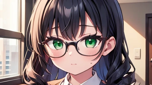 highest quality,wonderful,finely,extremely detailed CG unity 8k wallpaper,written boundary depth,1 girl, big breasts,(nipple with penis :1.3), black hair, glasses, green eyes,twin tails,full body, highest quality,Super detailed,unity 8k wallpaper,game CG,