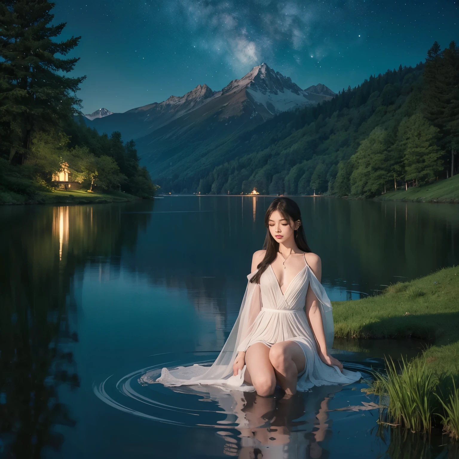 (masterpiece, best quality:1.2), 1 girl, alone,permanent_, permanent ,permanent on one leg,
(High resolution,best quality,actual),1 girl,permanent on the lake,Gaze at the moon,sparkling reflection on water,serene atmosphere,(ethereal, ethereal beauty:1.1),(flowing long hair,flowing dress),(Soft moonlight illuminates the scene),(mystery,obsessed),water ripples,(Hiss,ease breeze),calm and quiet night,stars shining in the sky,(Beautifully,Beautifully colors),(sublimation,sublimation beauty),(contour, contour figure),(peaceful,peaceful expression),(distant mountains,Tree in the distance),(Dreamlike,Dreamlike scene),(peaceful,peaceful setting),(magic,magic moment),(Lush green plants, Lush surroundings),(ethereal reflections,reflection on water),(majestic,majestic view),(charming,charming sight),(peaceful,brooding mood),(light illuminates darkness),(peaceful,serene aura),(ease,ease waves),(starlight,starlight sky),(shining,starry night),(serene,serene beauty),(extremely good,extremely good atmosphere),(Lakeside scene,lake view),(Dream,Dream landscape),(ethereal,ethereal ambiance),(mystery,mystery aura),(quiet,quiet surroundings),(Lonely,serene Lonely)