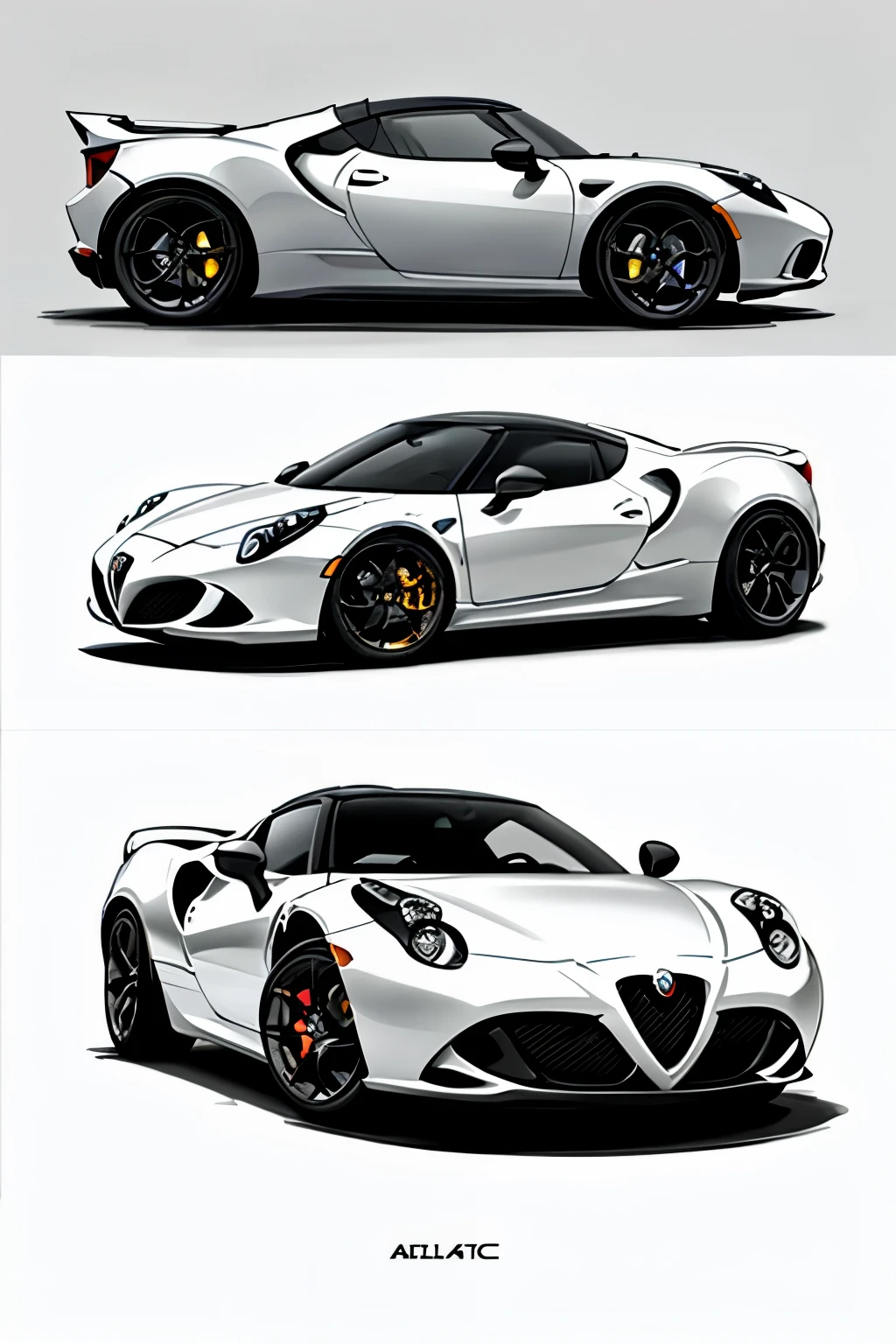 An exquisite sketch of the Alfa Romeo 4C, a sleek and powerful sports car, depicted in immaculate detail. The lines of the car are rendered flawlessly, capturing every curve and angle with precision. The artist's attention to detail is evident, showcasing the intricate design elements of the 4C's exterior. The sketch is brought to life with a combination of pencil strokes and shading techniques, creating a sense of depth and realism. The shadows and highlights perfectly accentuate the car's contours, emphasizing its aerodynamic beauty. This masterpiece exudes a sense of speed and elegance, captivating the viewer with its dynamic composition. The sketch is presented against a black background, further enhancing the car's sleek and sophisticated appearance. The level of craftsmanship and