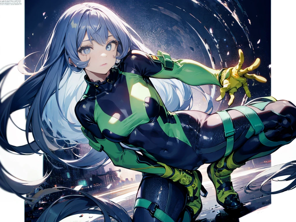 Nejirehadu, Nejire Wave, blue eyes, blue hair, long hair,
壊す blue body suit, body suit, drill hair, gloves, green body suit, multicolored body suit, colorful clothes, yellow gloves,
((壊す full body)),squat，spread your legs，arms up behind，
break white background，Break from below，looking down，lower your gaze，
breaking dynamic shot，kung fu pose，highest quality, High resolution, unity 8k wallpaper, (shape:0.8), (beautiful and detailed eyes:1.6), highly detailed face, perfect sentence, Detailed CG, (perfect hands, perfect anatomy),