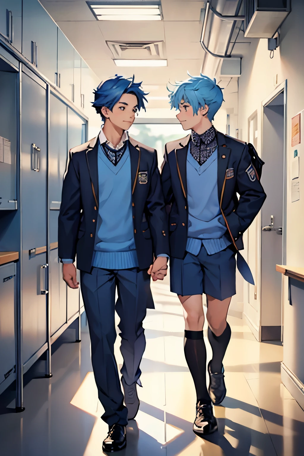 four naked anime boys, naked body, from behind, they are turning their head to look at the viewer, bending over a classroom table, bending over, looking over his shoulder, looking back, expressive eyes, freckles, freckles on butt, realistic body, perfect body, muscular, skinny, multiple hair colors