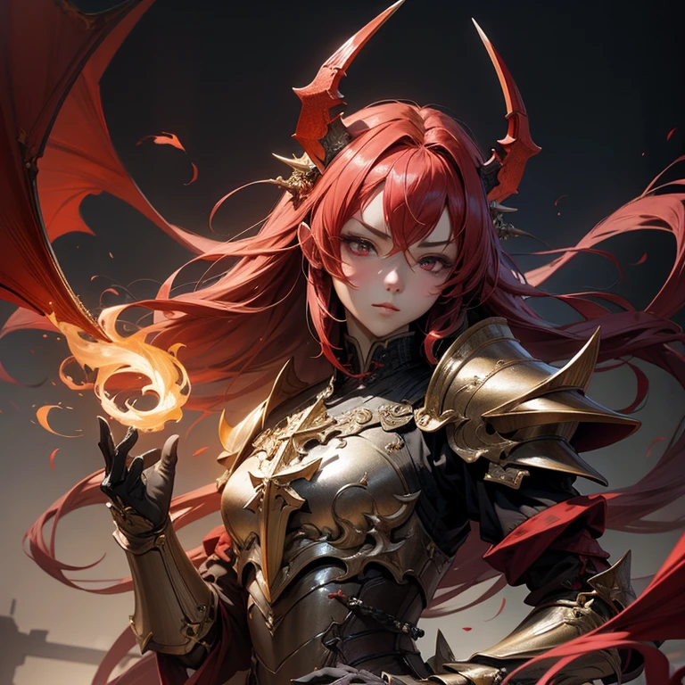 MizoraBG, 1girl, horns, red eyes, dress, orange hair, grey skin, <lora:MizoraBG:0.9>