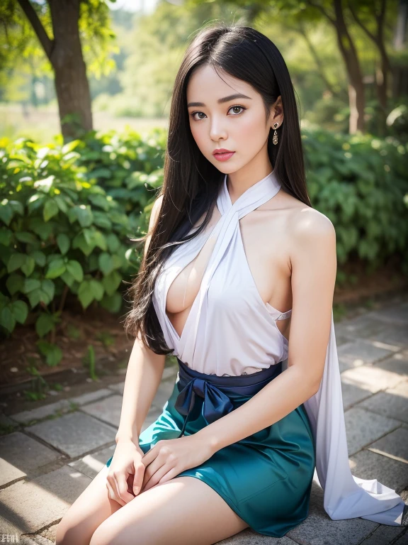 1 realistically beautiful girl, waist length hair, black eyes, ancient Ao Dai, style hanfu, wearing a thin silk shirt of ancient China, pink and smooth white skin, wearing a discreet ancient style ao dai, appears shoulders and head in the photo,cute little face, eye bags under wet makeup, plump red lips, pout, mouth shut, embarrassed, small face makeup detailed and very beautifull, The breasts are super round and tight, breast augmentation, blum , Cover the girl's chest with a camisole inside, blush, from front, wear earrings, necklaces, from above, looking at viewer, upturned eyes, full body, masterpiece, top quality, best quality, official art, unity 8k wallpaper, highres, ultra-high res, ultra-detailed, (photorealistic:1.2), alone, solo, Only 1 girl, style hanfu Dunhuang, 10x pixels, super realistic, ultra high quality, full body view of the girl, upper body, (small breasts) 
