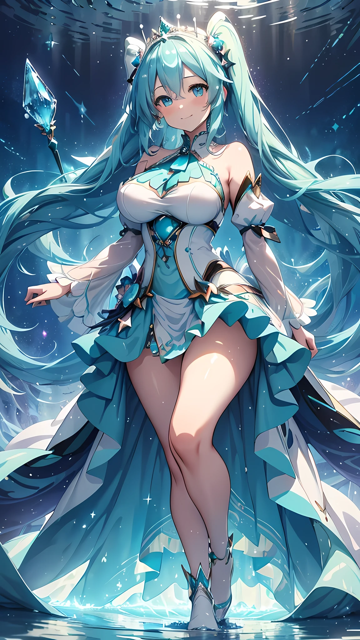 (masterpiece, highest quality, ultra high res, ultra detailed:1.3), 1 snowman, blue hat, the hat shaped like two zigzag horns, blue boots, open mouth like half moon, 2 fangs, snow ball body, snow ball face,