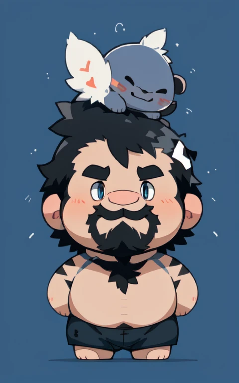 (tiger), beard, middle aged, muscular, solo, furry, ((very plump, very plump face, very chubby face, very fat face)) , Thick beard, seductive , detailed , extremely hot and sexy, clear detailed expressions (detailed eyes and mouth), calm expression (gentle smile with eyes narrowing a slit), by hyaku ,by darkgem, by glitter trap boy, Face restoration (perfect eyes,Correct eye structure), ((three sided view,full body,simple background,multiple views,highres)), setting on the ground, lots hairs on head
