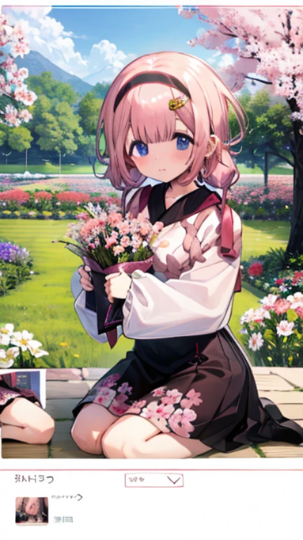、、Shyness、blush、embarrassing、blush、peak、High resolution、Full HD、8K quality、、、Cherry-blossom viewing、cherry blossoms、picnic、Picnic sheet、Bento、multi-person group、garden、gardenの道、grass、、、highlight on eyes、lively eyes、clear eyes、Beautiful eyes、seiza、seiza座り
