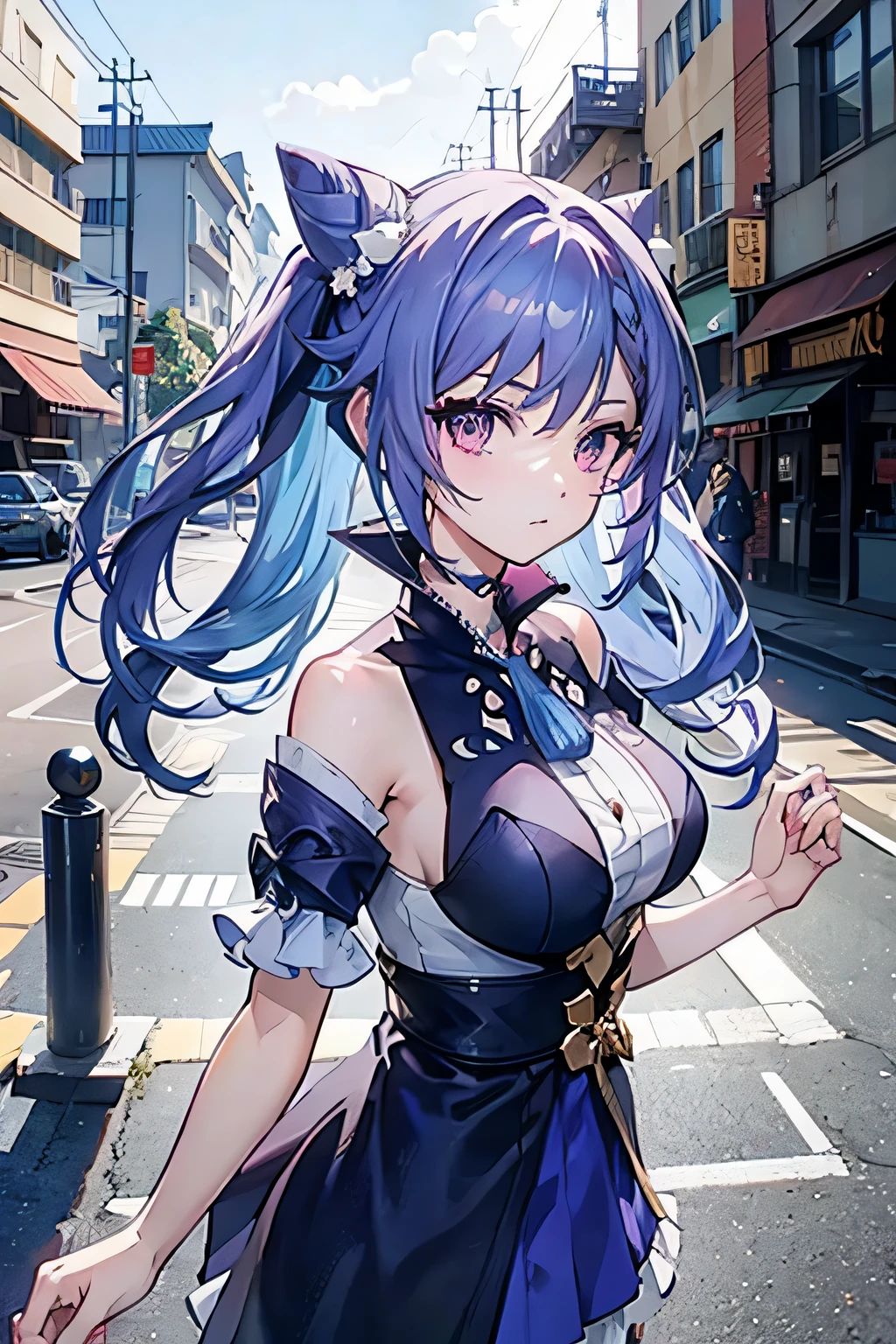 best quality person,master piece,final solution,Fluffy,非常にcolorful,colorful,dragon beauty,adult-like face shape,red and blue long hair,blue colored eyes,(red and blue long hair),red lip,long messy hair,pair of dragon horns,pair of dragon wingature woman,crop toppings,super skirt,The pervert is exposed,sanctuary,sky sky,normal posture