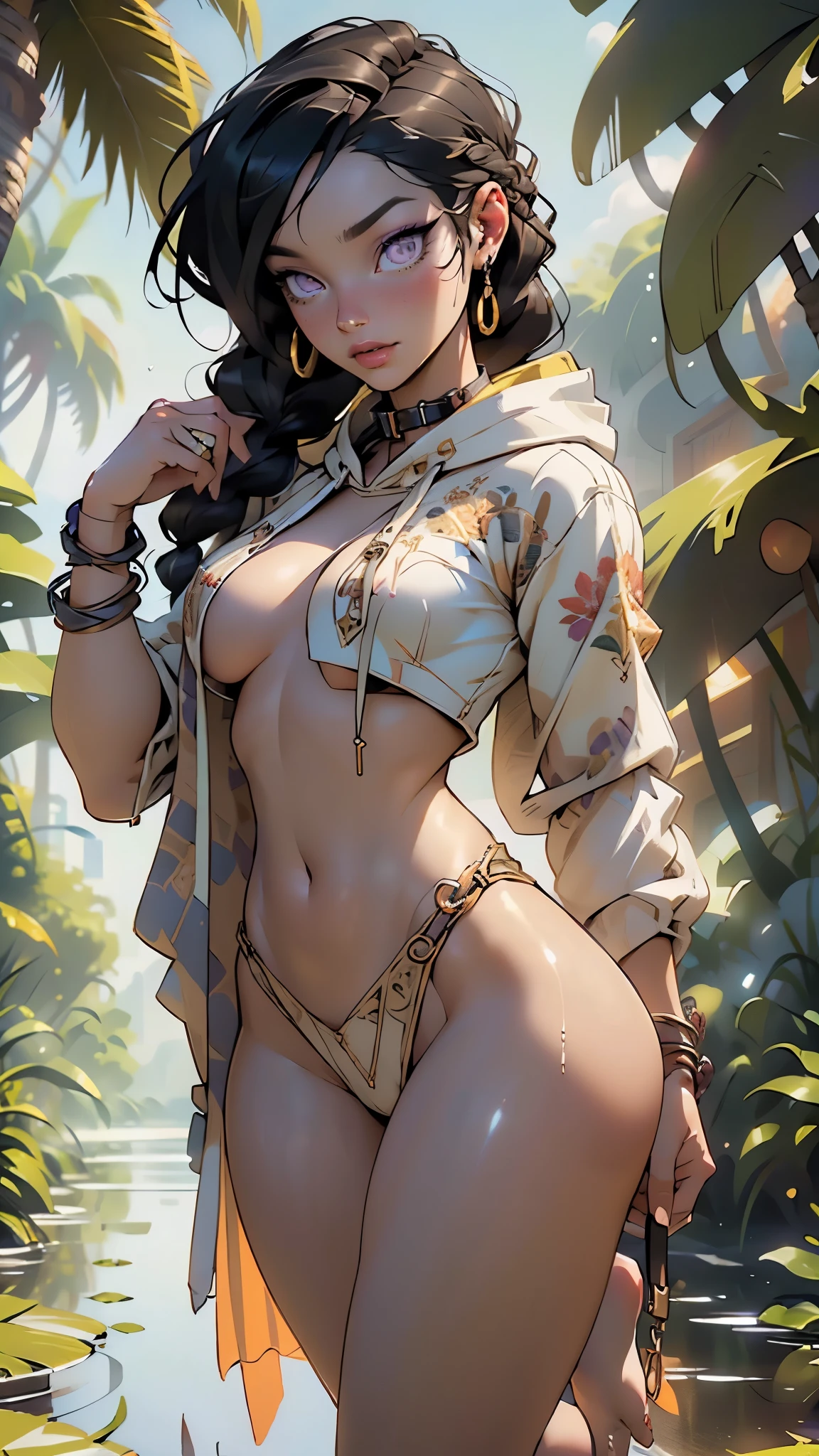 girl from ancient Egypt,1girl,
(large breasts:1.4),((((long twin braids,tight braids,long braid,braided hair,long hime cut,dark hair,black hair,colored inner hair)))),(((purple_eyes:1.3))),intricate eyes,beautiful detailed eyes,symmetrical eyes,((((lustrous skin:1.5,tanned skin,bright skin: 1.5,skin tanned,shiny skin,very shiny skin,shiny body,Reflective skin)))),(spider lower abdomen,narrow waist,wide hip,athletic body,inflated legs,thick thighs,delicate detailed fingers,(detailed face)),beautiful detailed lips,
cute,slutty,sensual,seductive look,seductive,((erotic)),opulent,sumptuous,((nsfw)),
(((eyeshadow,egyptian makeup,eyelid makeup))),zettai ryouiki,revealing clothing,show skin,((((underboob)))),(((barefoot))),((metal leg rings)),egyptian outfit,((armor thong)),((underpants strap)),((((egyptian hoodie,white hoodie,naked hoodie,old style hoodie, transparent hoodie)))),((((slave collar,Long chain leash connected to her collar,shackles)))),(((Transparent cloth:1.1,wet clothes,intricate outfit,embroidered outfit,ornate outfit,embroidered clothes,ornate clothes))),
(flirtatious pose:1.3), looking at viewer,embarrassed,centered,scale to fit dimensions,Rule of thirds,
outdoors,(egyptian palace,egyptian palace background,pyramids in the background),scenery,(oasis,oasis background),extremely scenery,(puddles everywhere,moss,moss on the background),clouds,Egypt style,Egypt castle,lily pads,palms,reeds,(sunset, golden hour),
(Glossy Egyptian ornaments),highres,sharp focus,(ultra detailed,extremely detailed),(photorealistic artwork:1.37),(extremely detailed CG unity 8k wallpaper),(((vibrant colors,vibrant theme))),(intricate),(masterpiece),(best quality),artistic photography,(photography taken by sldr),(intricate background),perfect rendered face,perfect face details,realistic face,photo realistic,((intricate detail)),(((realism))),